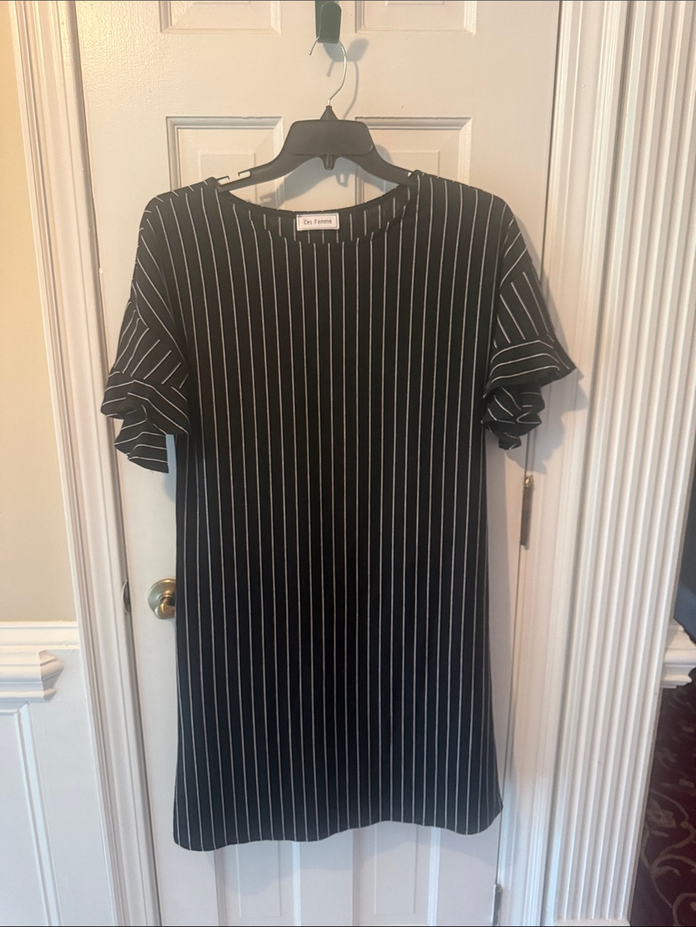 Ces Femme Black Pinstripe Midi Dress NWOT